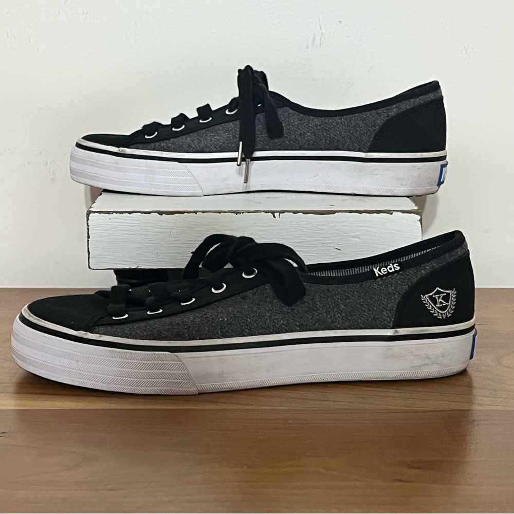 Keds Double Up Size 6.5 Gray‎ Wool Black Canvas Lace Up Sneaker Sample Shoe - Picture 2 of 8